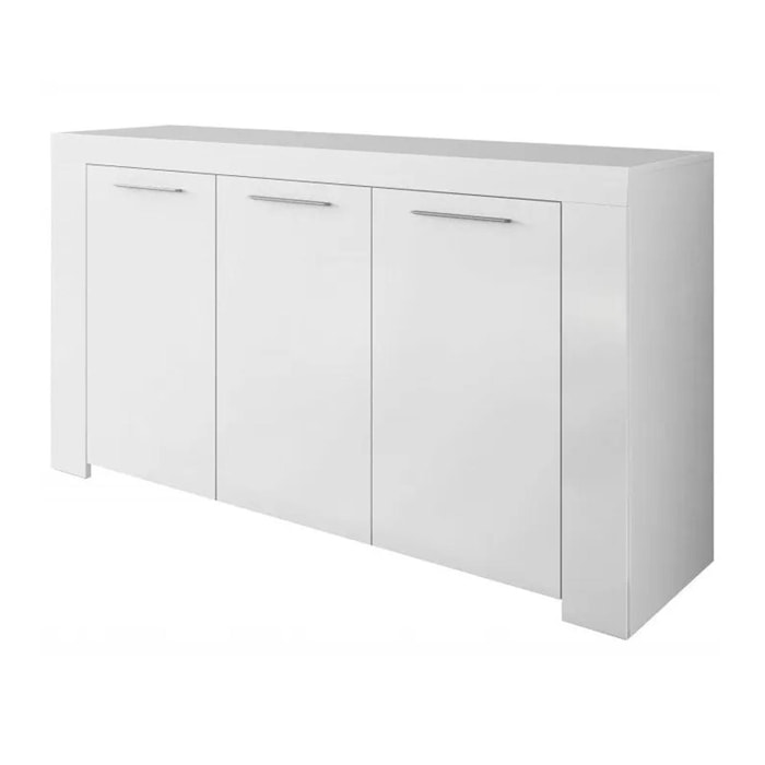 Credenza Bellevue, Madia moderna a 3 ante, Buffet da soggiorno, Mobile porta TV, Madia per salotto, cm 144x42h80, Bianco