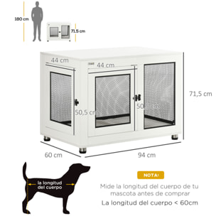 Jaula para Perros de Madera Superficie Mesa de Centro 94x60x71,5cm con 2 Puertas
