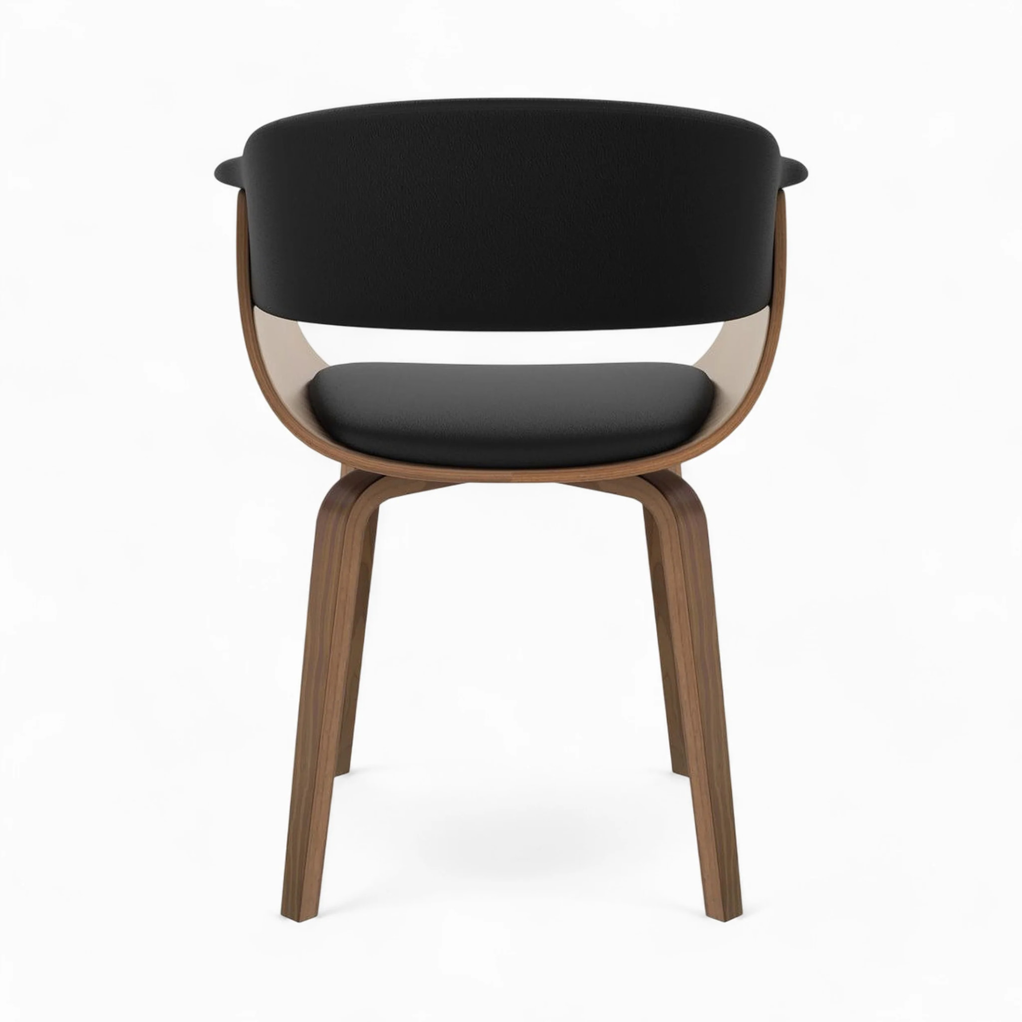 Table et chaises 8 personnes en cuir synthetique noir et bois - Piada