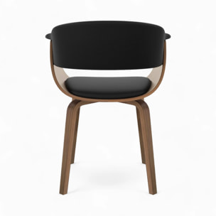 Table et chaises 8 personnes en cuir synthetique noir et bois - Piada