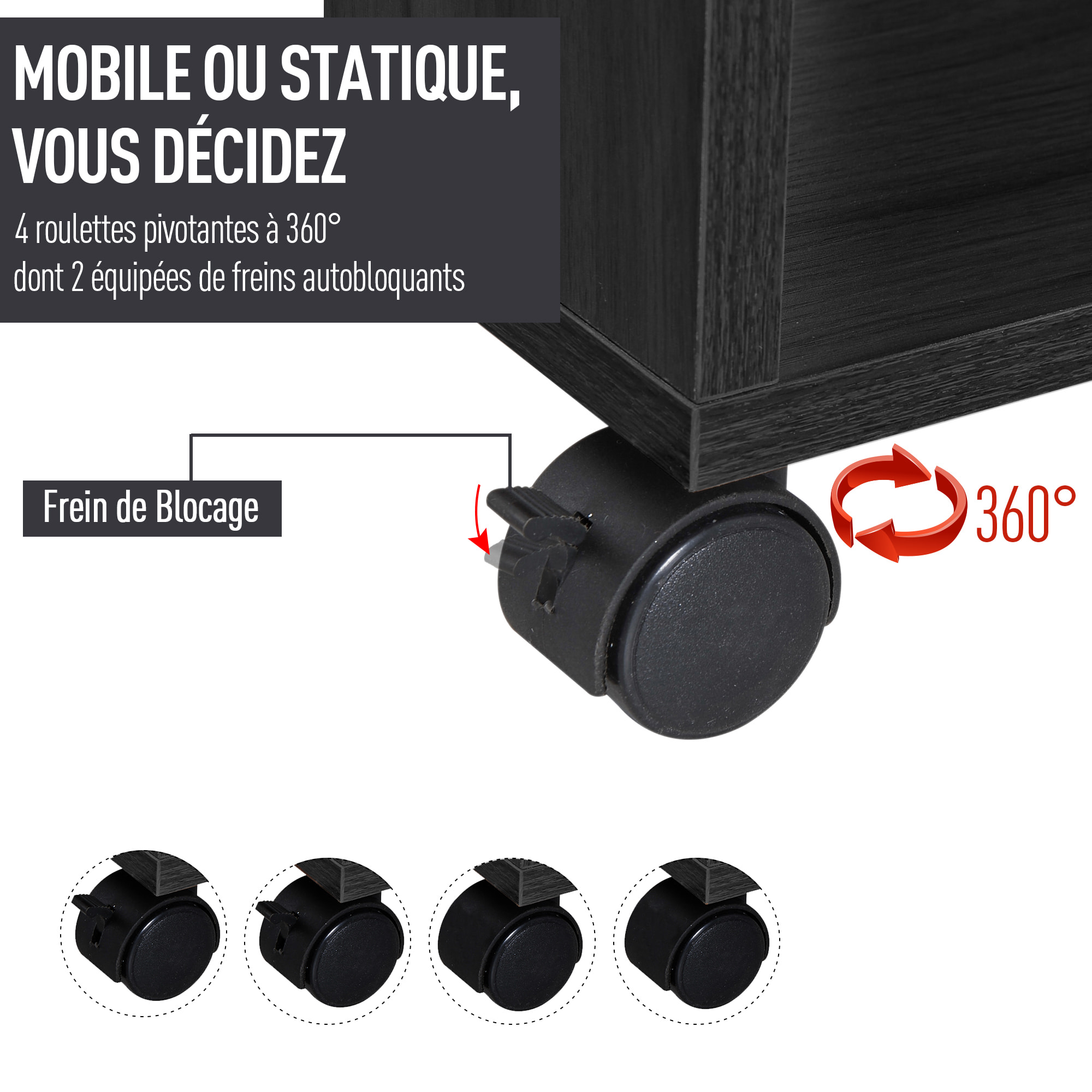 Armoire penderie étagère 2 niches penderie 4 roulettes pivotantes dim. 60L x 40l x 128H cm noir