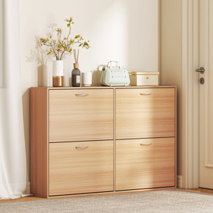 Zapatero Estrecho 4 Puertas, Zapatero Entrada Recibidor con Estantes Ajustables, para 16-24 Pares de Zapatos, para Pasillo, Espacios Reducidos, 120x24x81 cm, Natural