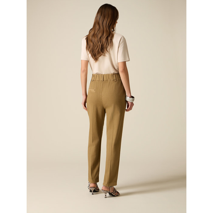 Oltre - Pantalones baggy paperbag - Marrón