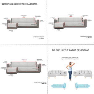COPRIDIVANO PENISOLA SINISTRA COMFORT, Antiscivolo, Cotone+Microfibra+Fibre Varie, Made in Italy - BORDEAUX