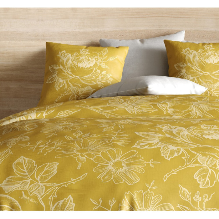 Parure De Couette 3pcs 100% Coton Bio 57 Fils/cm2-victoria Ocre