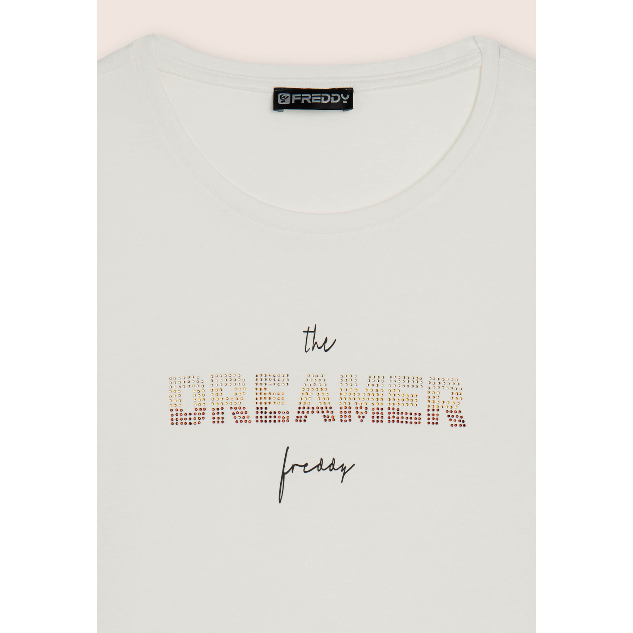 T-shirt a maniche lunghe con scritta Dreamer in strass
