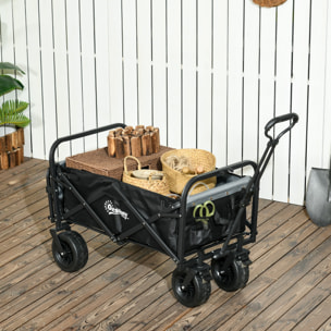 Chariot de jardin 110L pliable 4 roues poignée télescopique réglable porte noir