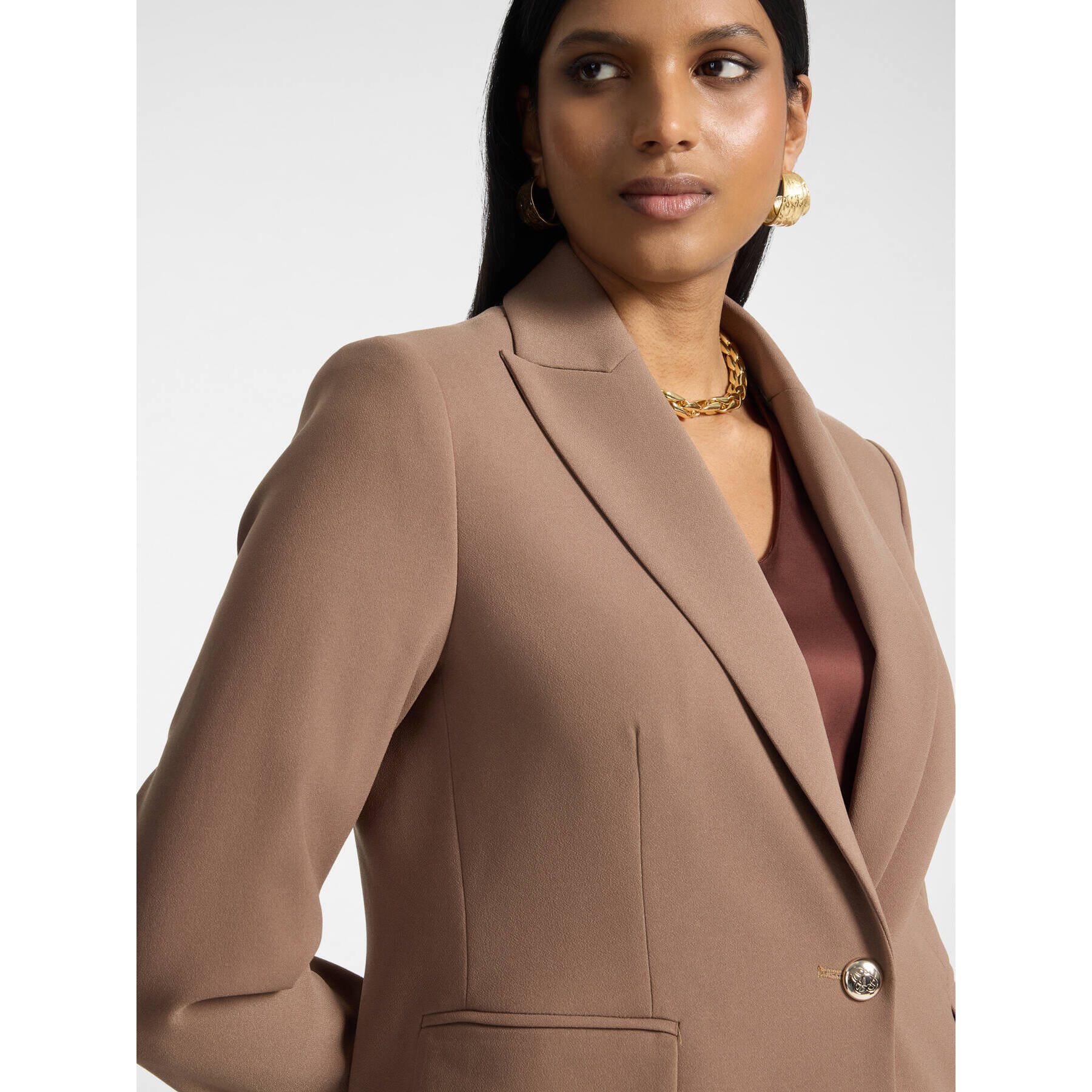 Elena Mirò - Blazer in crêpe con bottone Monogram - Marrone