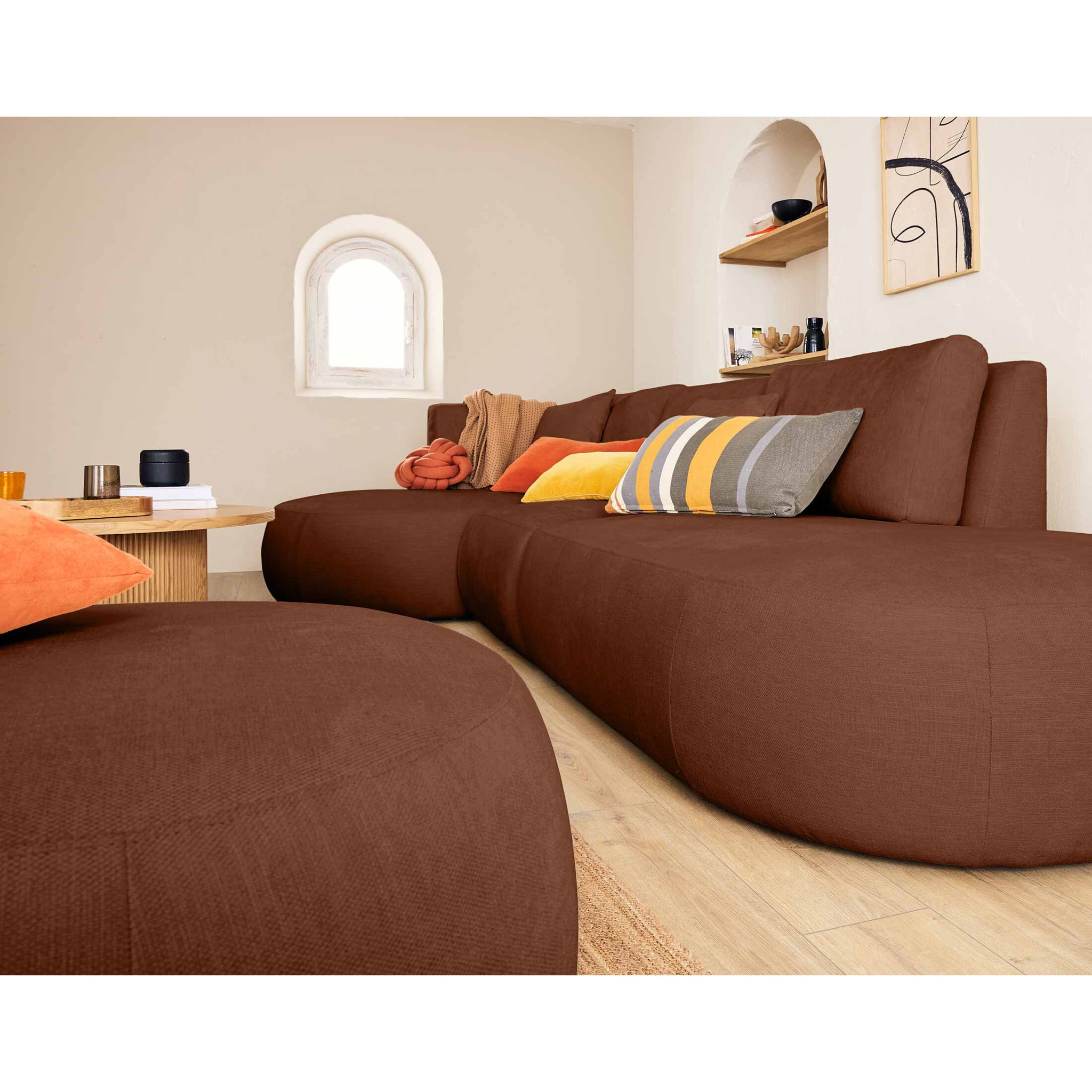 Santorini - module d'assise droit - en tissu texturé - Terracotta