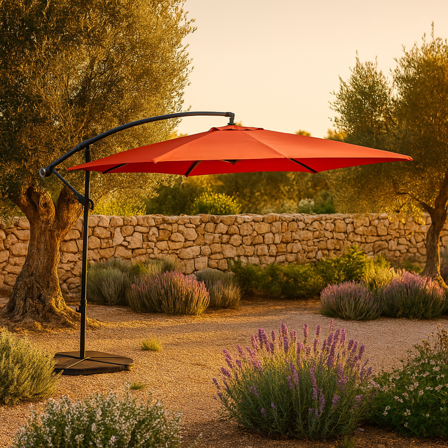 Parasol Néon LED déporté 3x3m terracotta DAVAGNA
