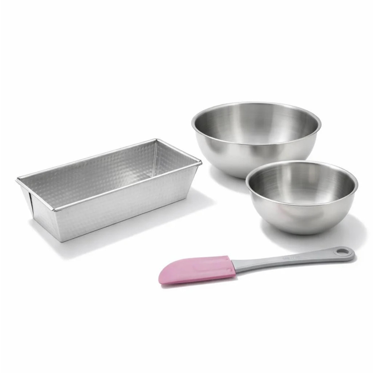Set comprenant 1 Moule à cake en acier étamé, 1 spatule Zenker et 2 bols à mixer en inox Fackelmann