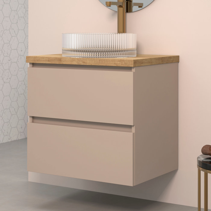 Ensemble de Salle de Bains Kub | Vison 60 Cm| Deux Tiroirs | Évier en Verre | Miroir non inclus | Meubles Assemblés | Alday