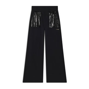 Pantaloni Wide leg con paillettes in French Terry Modal