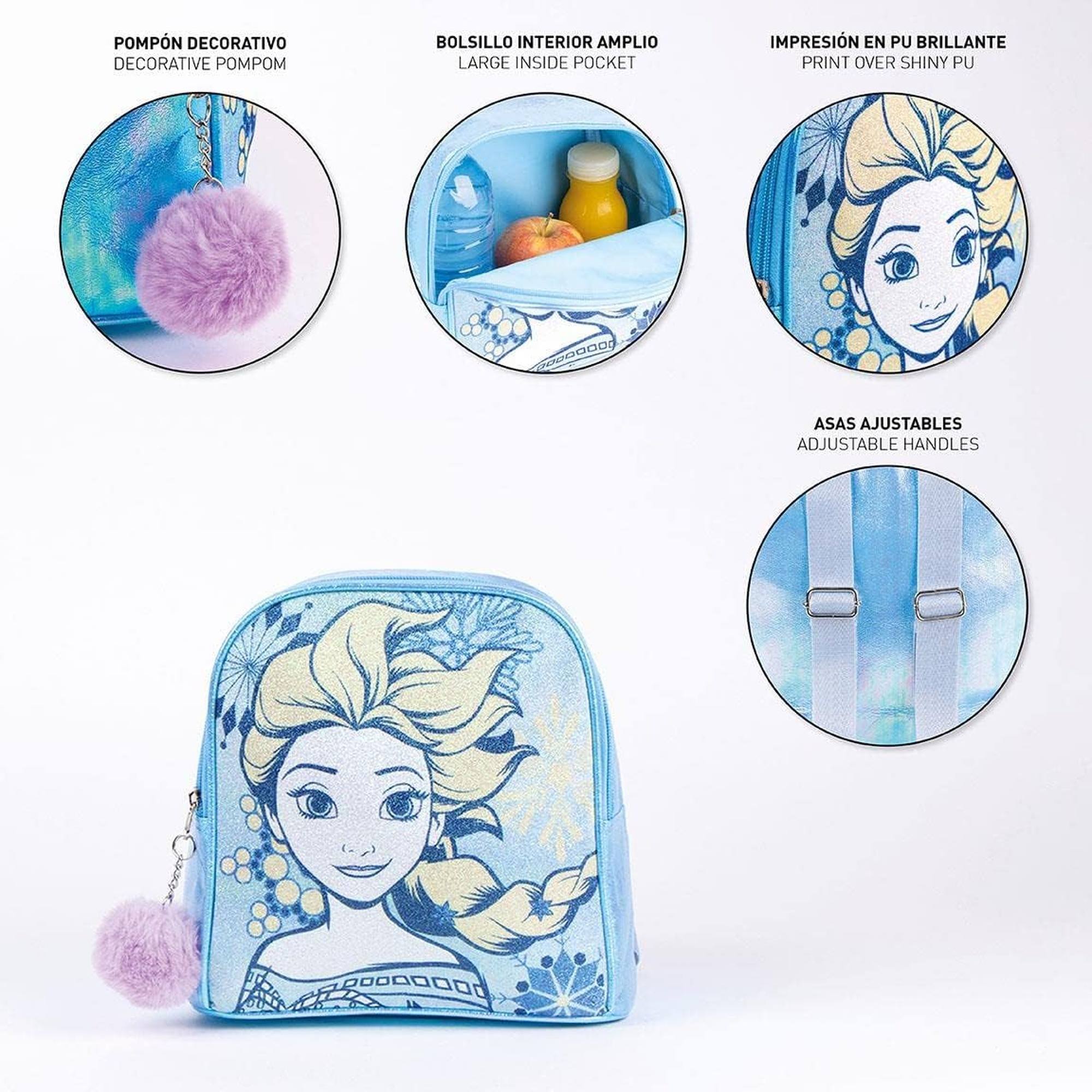 Mochila infantil de frozen - cierre de cremallera con pompón - 18 x 21 x 10 cm - mochila pequeña con costuras reforzadas