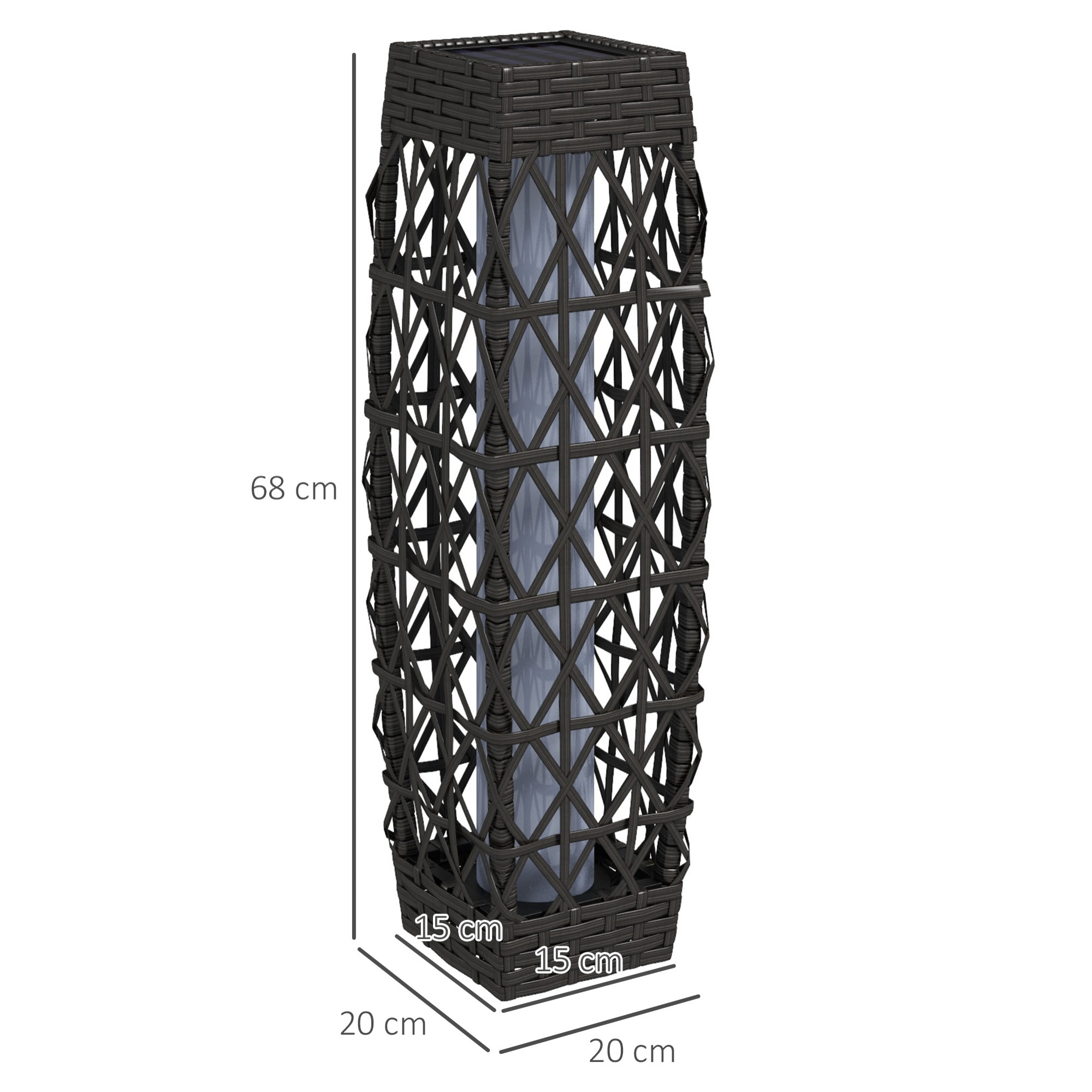 Linterna de Jardín de Ratán Sintético Farola Solar con Luces LED Encendido y Apagado Automático para Terraza Balcón Patio 20x20x68 cm Gris