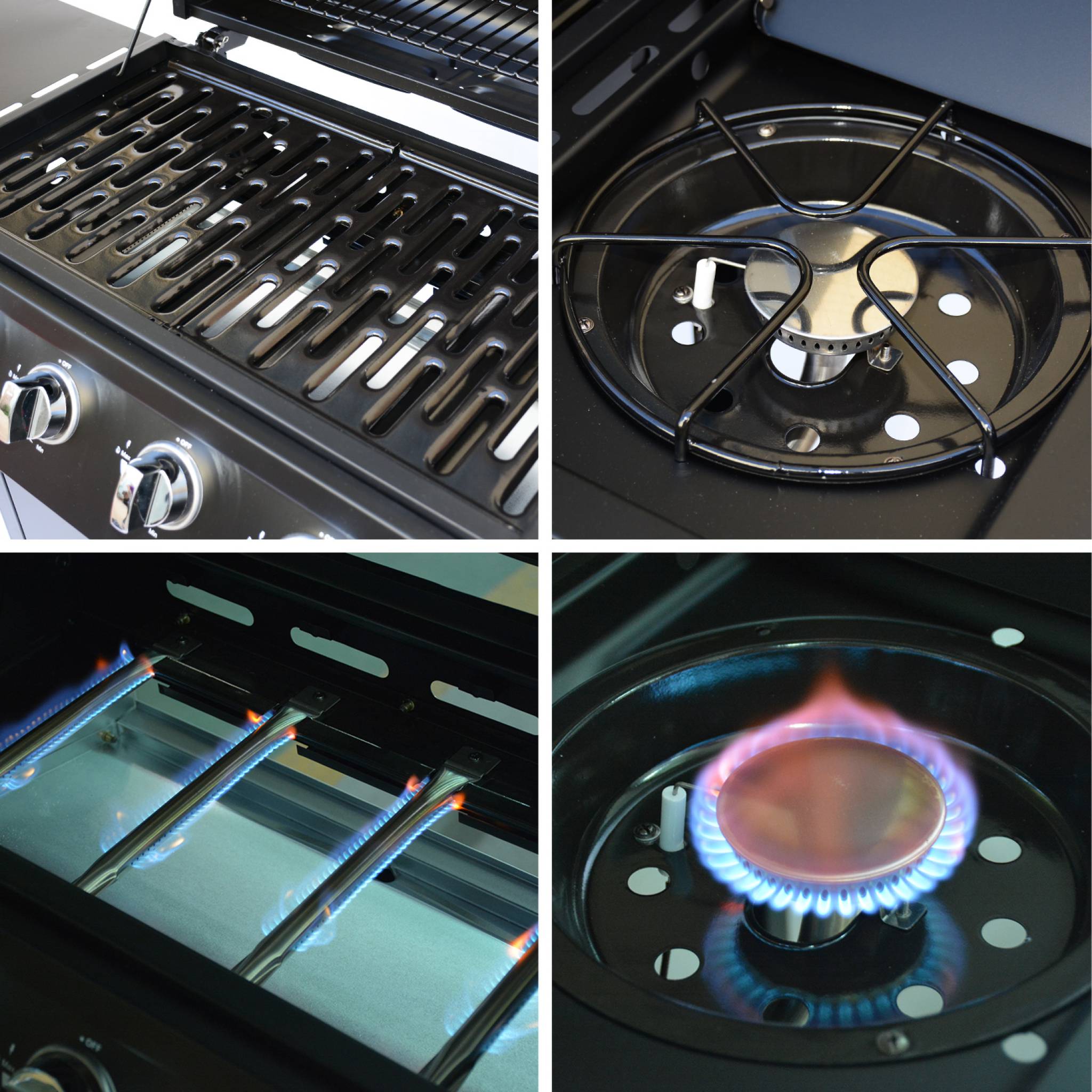 Barbecue gaz 4 brûleurs + 1 feu latéral avec roues, tablettes, thermomètre et housse TREVILLE 4 AVEC HOUSSE