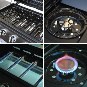 Barbecue gaz 4 brûleurs + 1 feu latéral avec roues, tablettes, thermomètre et housse TREVILLE 4 AVEC HOUSSE