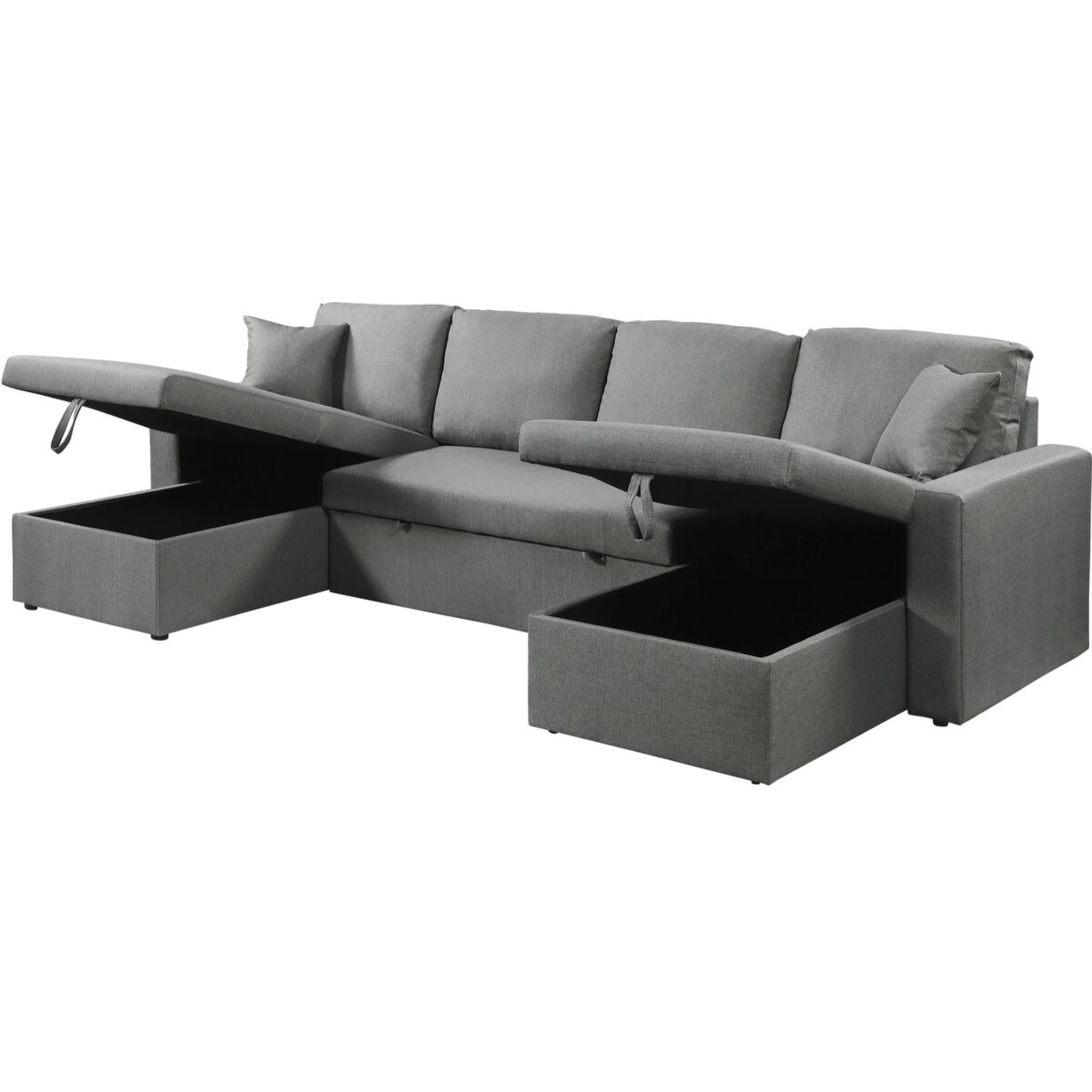 Canapé d'angle panoramique convertible en tissu "Alain" - 4 places - Gris