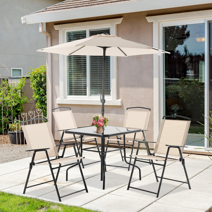 Outsunny Conjunto Muebles Jardín con 4 Sillas Plegables Mesa y Sombrilla Beige