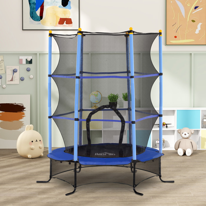 Trampoline de jardin enfants Ø 1,63 x 1,90H m filet de sécurité porte zipée couvre-ressorts + 6 poteaux rembourrés inclus bleu