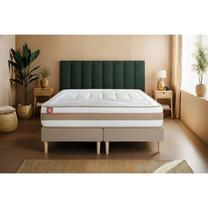 Ensemble Matelas Le Tendre - 28cm - Ressorts ensachés et mémoire de forme - Enveloppant - Sommier Tapissier Beige