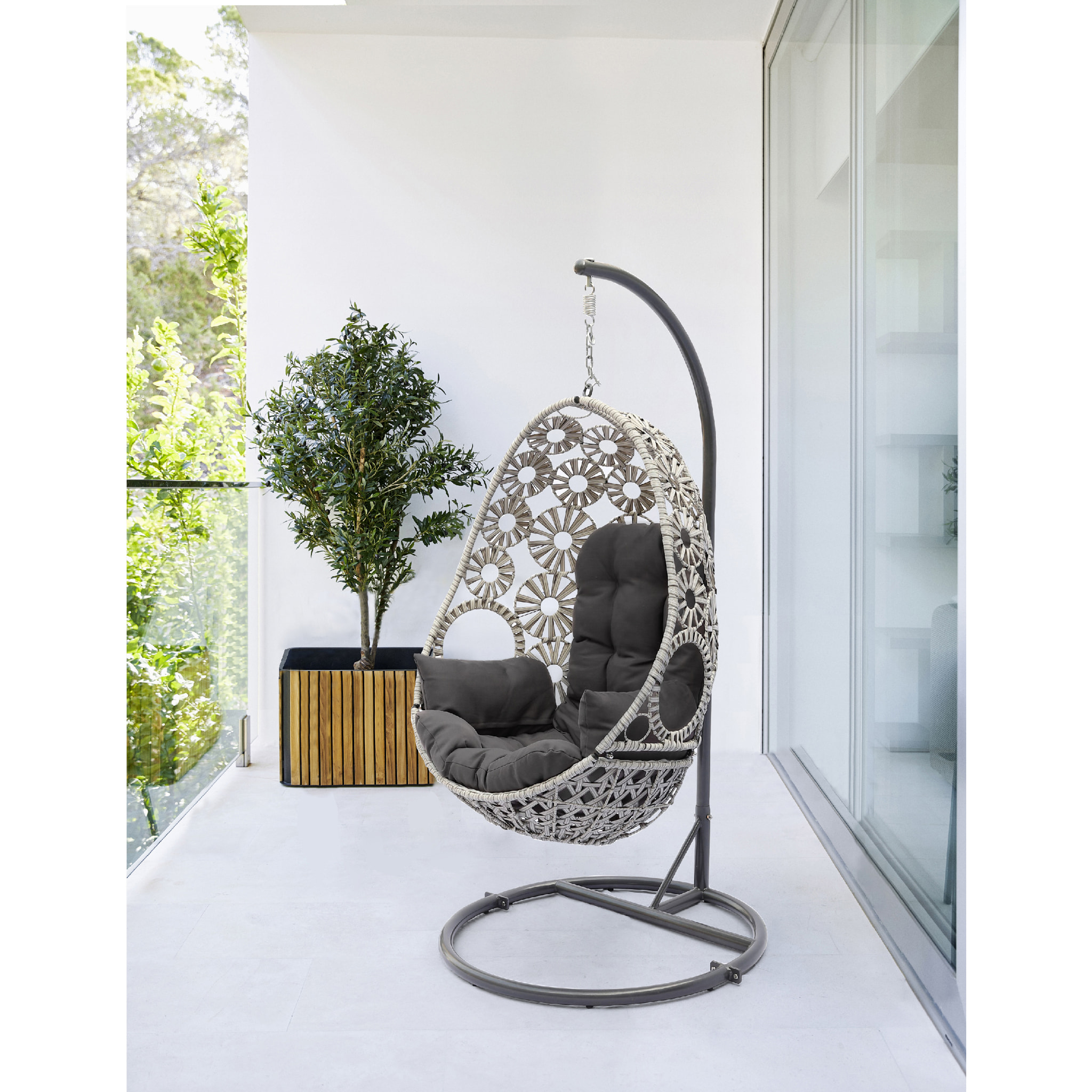 SAMOA - Balancelle de jardin en résine écrue avec coussin