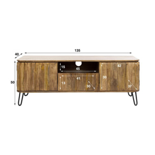 Delhi - meuble tv - bois massif et noir - 2 portes, 1 tiroir et 1 niche - 135 cm - Noir / Bois