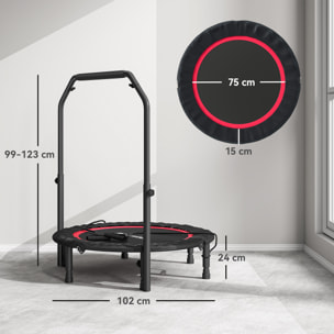 Trampolín de Fitness Adultos Ø102 cm, Cama Elástica Plegable con Mango Ajustable de 4 Niveles y Bandas, para Entrenamiento Piernas Cuerpo en Hogar Oficina Gimnasio Exterior, Carga 150 kg Rojo