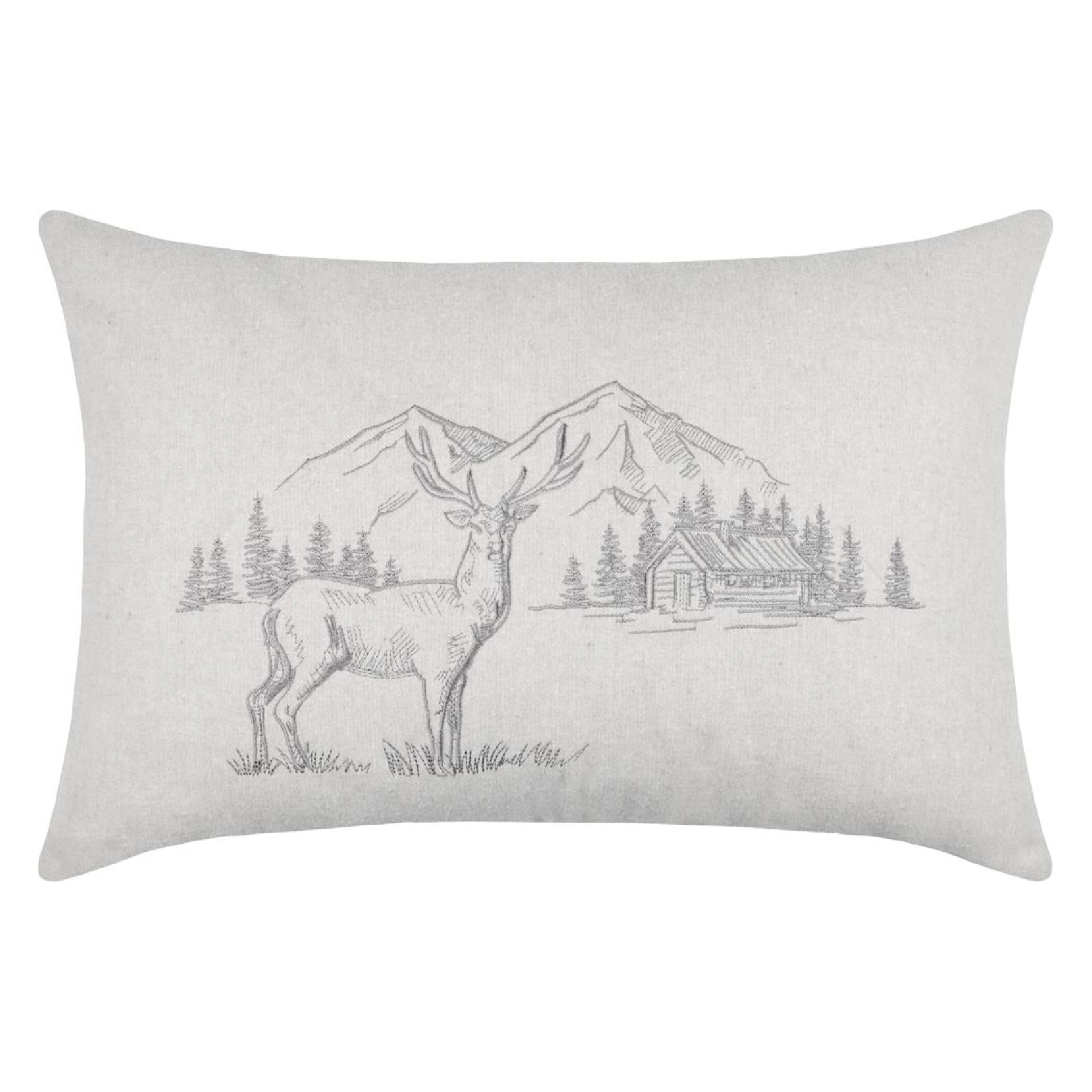 Coussin rectangulaire cerf esprit chalet brodé - Naturel
