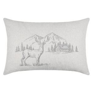 Coussin rectangulaire cerf esprit chalet brodé - Naturel