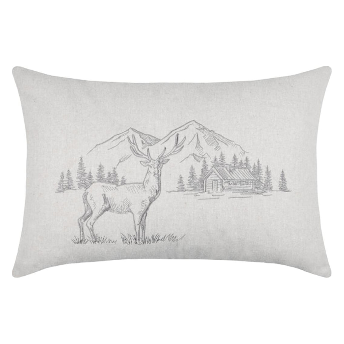 Coussin rectangulaire cerf esprit chalet brodé - Naturel