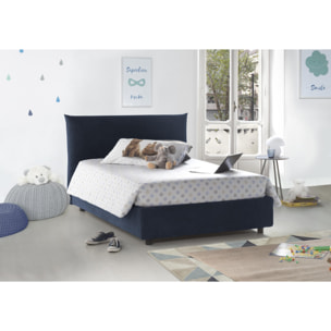 Letto piazza e mezza Ornella, Letto contenitore con rivestimento in tessuto, 100% Made in Italy, Apertura frontale, adatto per materasso Cm 120x190, Blu