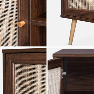Meuble TV scandinave cannage 2 portes 120cm BOHÈME