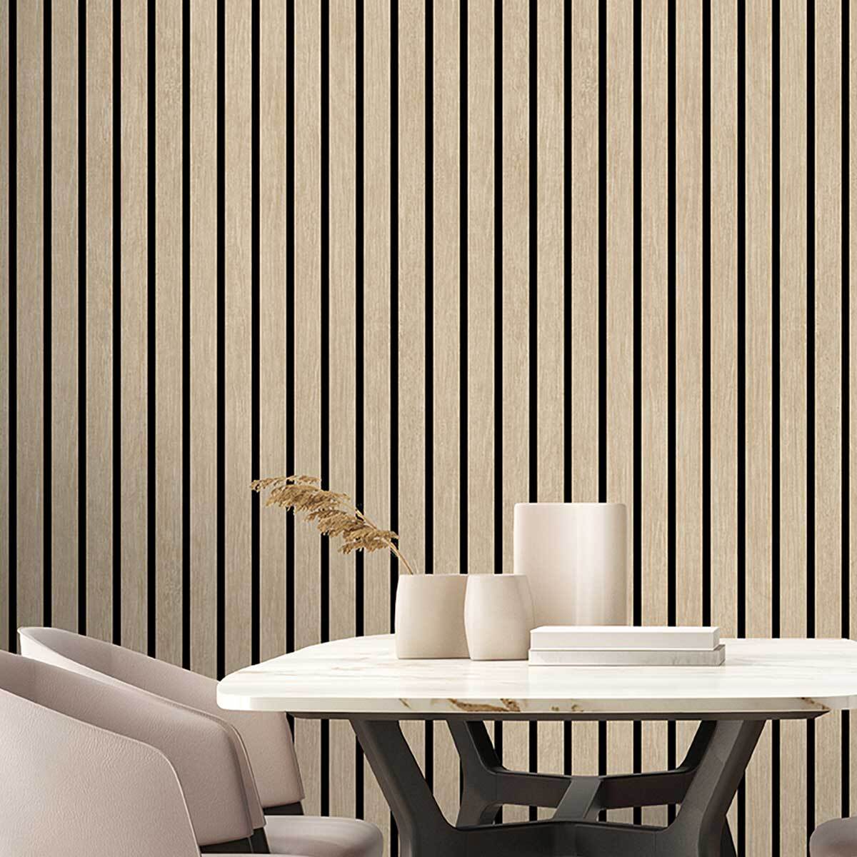 Papier peint bois clair et lignes grises modernes