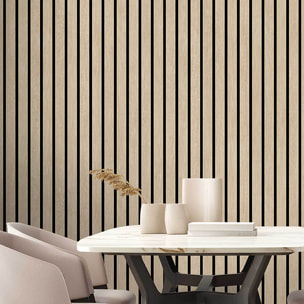 Papier peint bois clair et lignes grises modernes