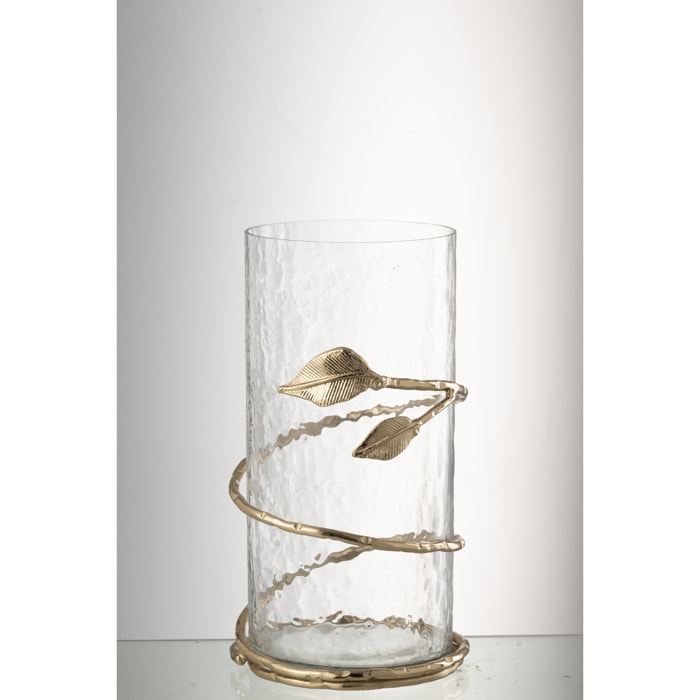 J-Line vase Feuille Court - verre/acier - transparent/or