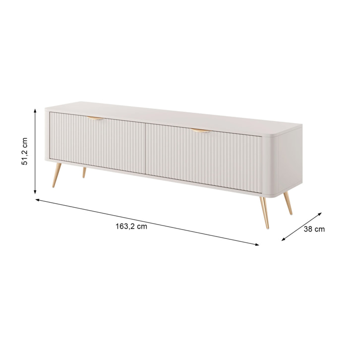 Mobile Porta TV Moderno Con Ante Cannettate Mobiletto Con 2 Ante A Ribalta E Vani Contenitore Design Moderno Soggiorno Salotto Living Home Rostock 163.2 x 38 x 51.2 Cm Cashmere