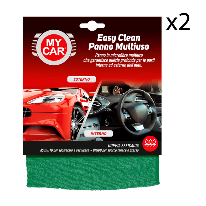 2x My Car Easy Clean Panno Multiuso in Microfibra per Interni ed Esterni Auto - 2 Confezioni da 1 Panno