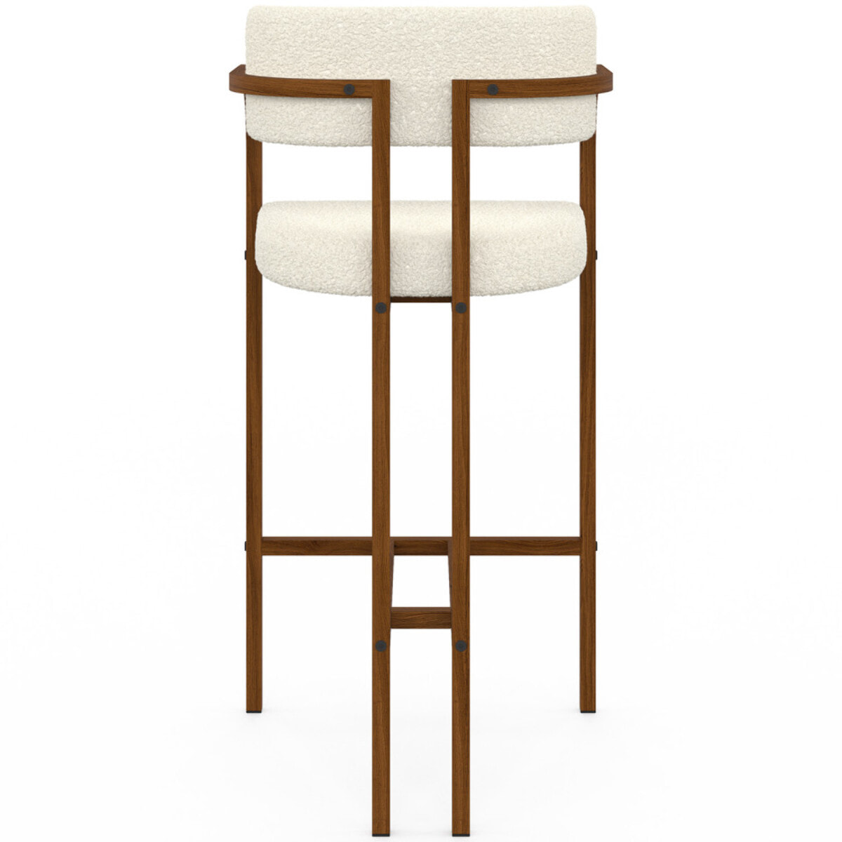 Tabourets de bar Elsa bouclette blanche pieds effet noyer - lot de 4