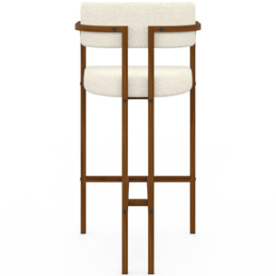 Tabourets de bar Elsa bouclette blanche pieds effet noyer - lot de 4
