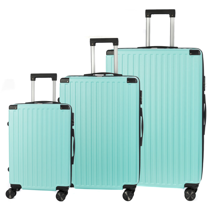 DAM Juego de 3 maletas Trolley, en material ligero ABS de alta resistencia con esquinas reforzadas. Cerradura numérica y 4 ruedas dobles extraíbles y giratorias 360°. 51x30x77 Cm. Color: Verde Aguamarina