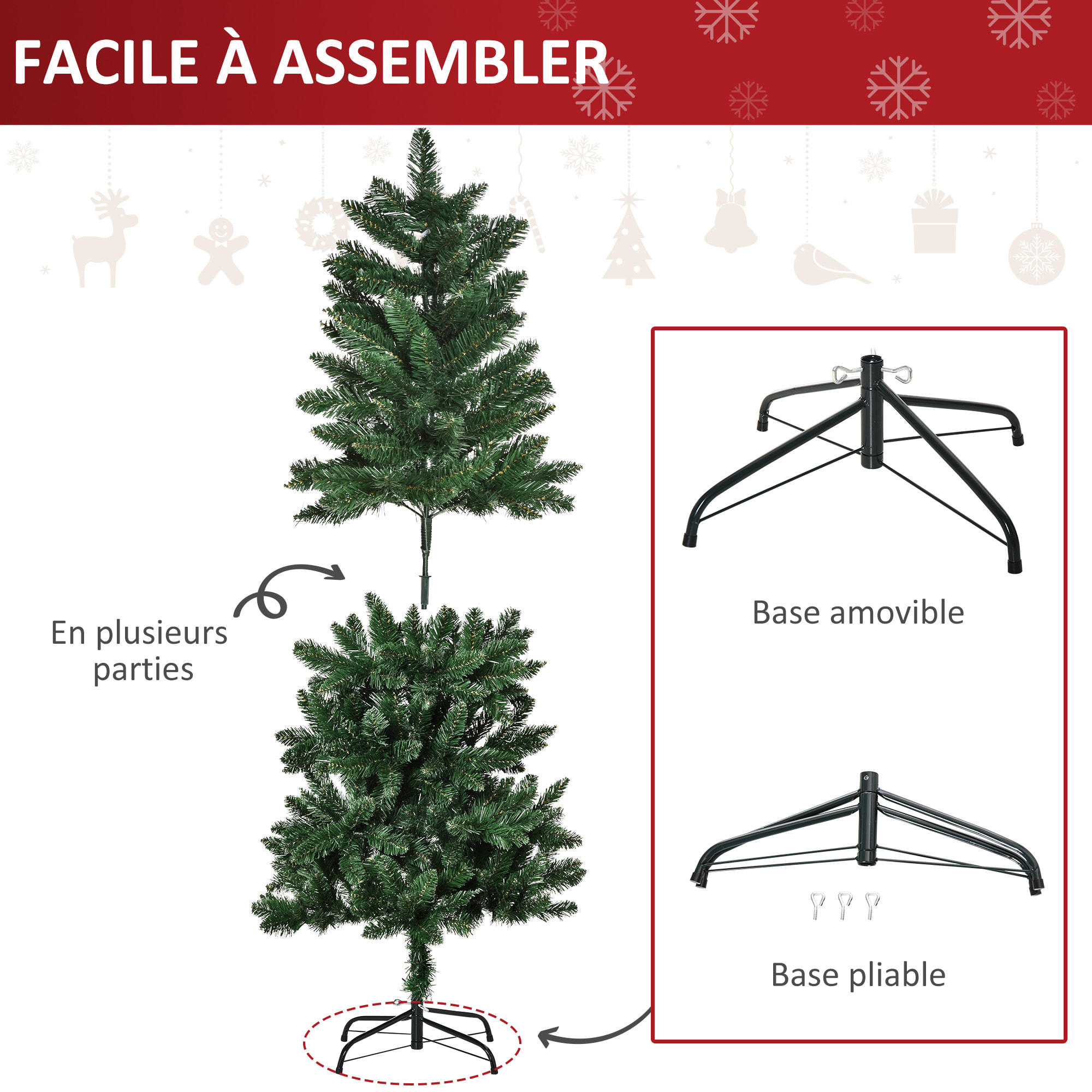 Sapin de Noël artificiel Ø 75 x 150H cm 454 branches épines imitation Nordmann grand réalisme vert