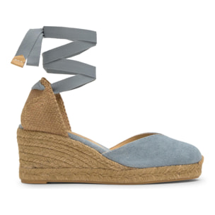 Alpargata chiara cuña 7 cm en algodón orgánico con cintas