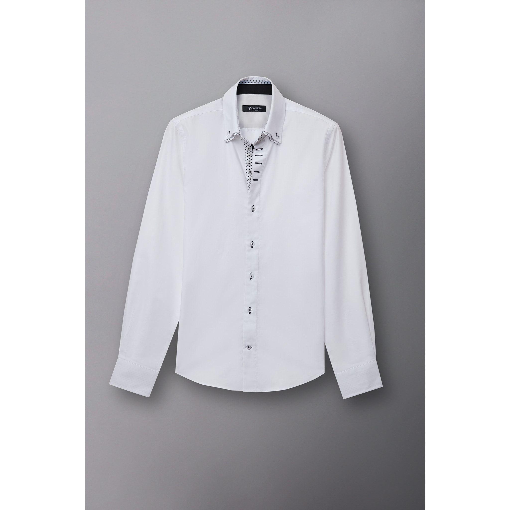 Camicia Uomo 2 Bottoni Button Down 7bottoni Doppio Coll Oxford Unito Bianco