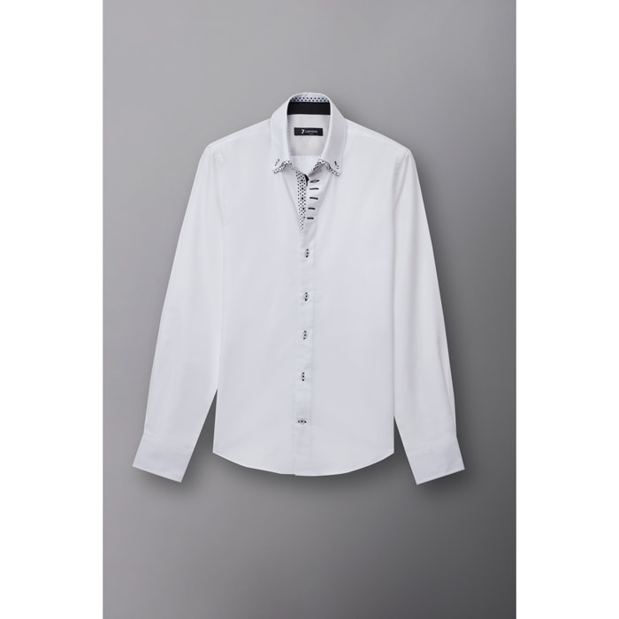 Camicia Uomo 2 Bottoni Button Down 7bottoni Doppio Coll Oxford Unito Bianco