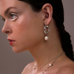 Orecchini a Cerchio con Perle Ming d'Acqua Dolce Bianche Ø 12/13 mm in Argento 925 placcato Oro bianco 18Kt