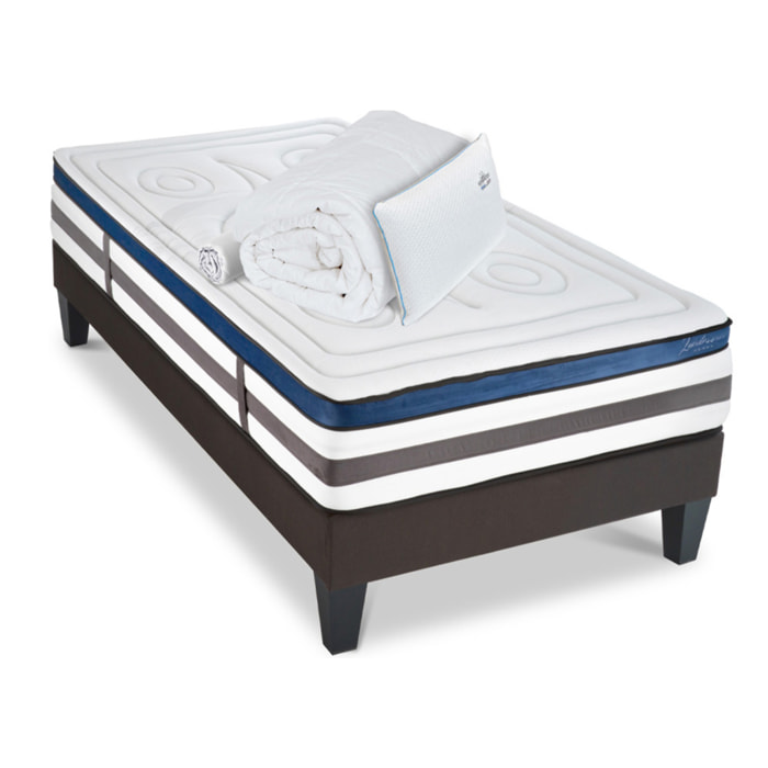 Ensemble Matelas Quintessence mémoire de forme - 30cm + sommier tissu gris - 1 Place