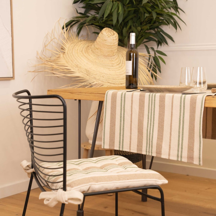 Galette de chaise matelassée à rayures en toile canevas - Vert Olive