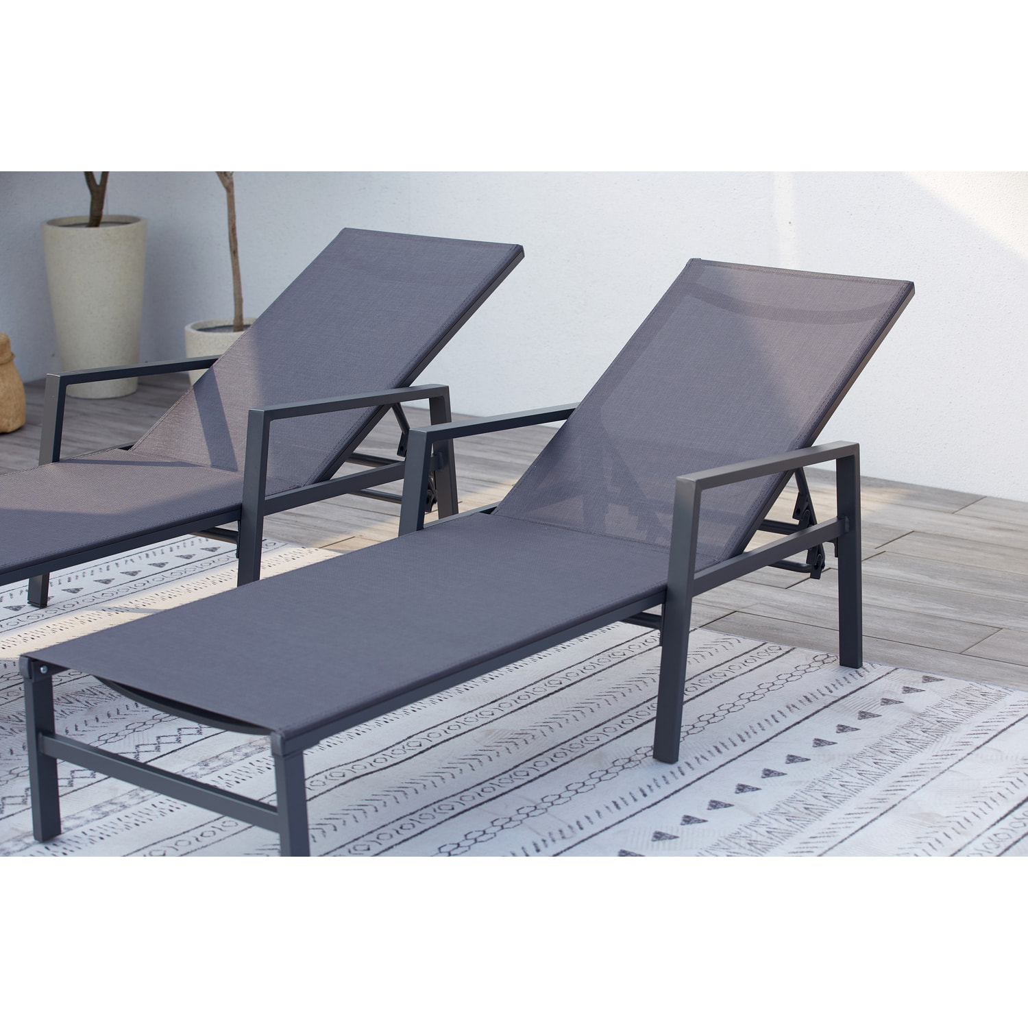 Lot de 2 transats en aluminium gris foncé SITGES