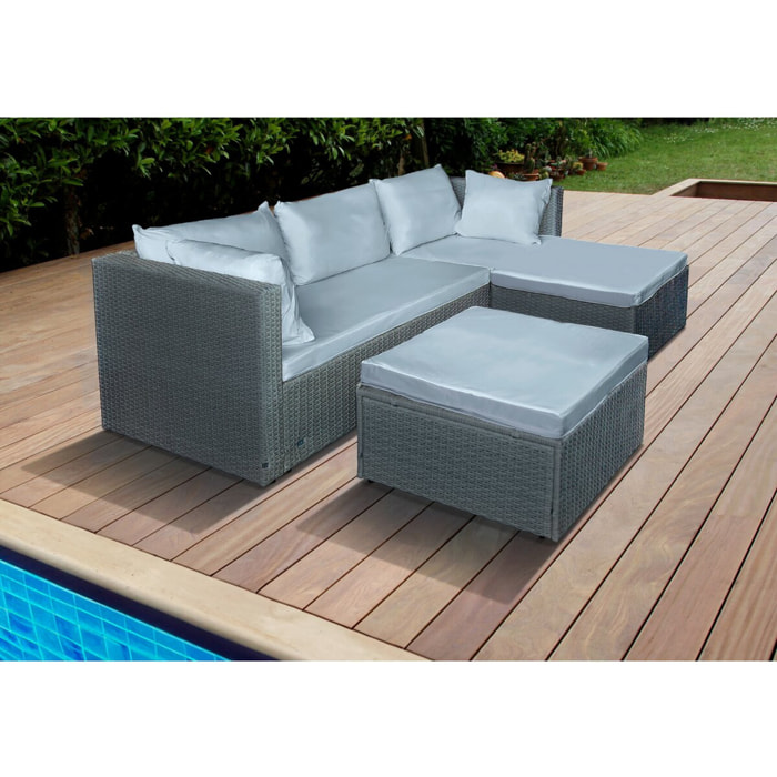 Salon de jardin bas en résine tressée "Diya" 3 places - Gris clair